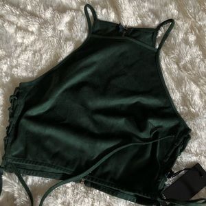 faux suede emerald green crop top
